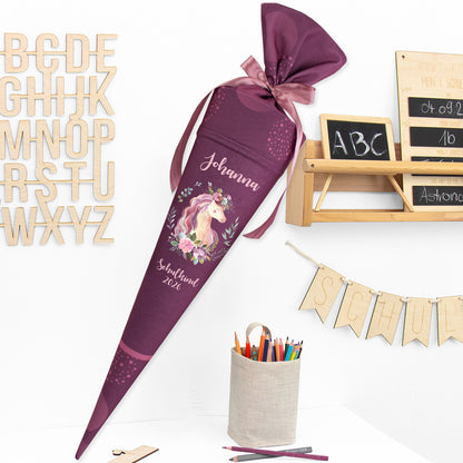 Deine Schultüte aus Stoff mit Wunschname - Mädchen Modell 6 - 85 cm