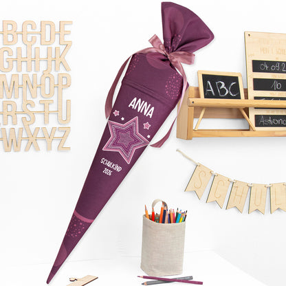 Deine Schultüte aus Stoff mit Wunschname - Mädchen Modell 6 - 85 cm