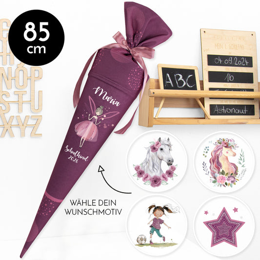 Deine Schultüte aus Stoff mit Wunschname - Mädchen Modell 6 - 85 cm