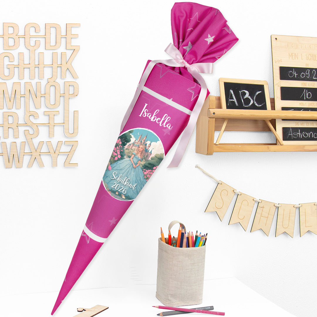 Deine Schultüte aus Stoff mit Wunschname - Mädchen Modell 7 - 85 cm
