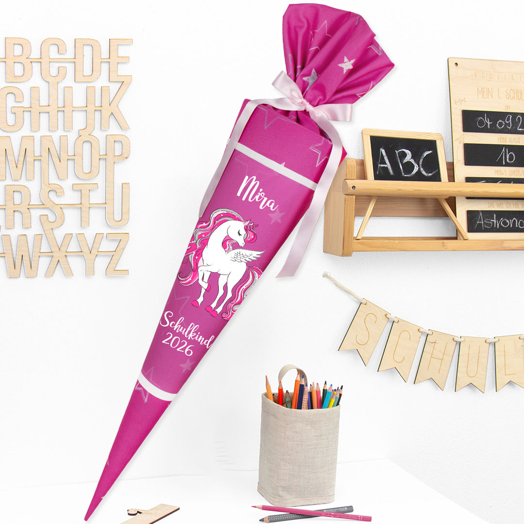 Deine Schultüte aus Stoff mit Wunschname - Mädchen Modell 7 - 85 cm