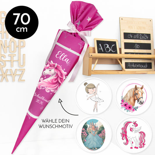 Deine Schultüte aus Stoff mit Wunschname - Mädchen Modell 7 - 70 cm