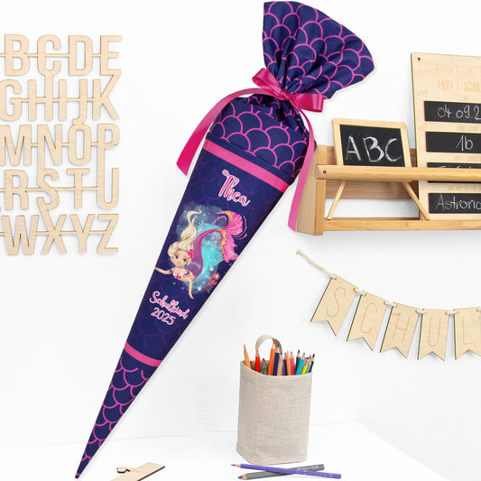 Deine Schultüte aus Stoff Kuschel Velvet Wunschmotiv individualisierbar mit Wunschname personalisierbar - Mädchen Modell 1 - 70 cm