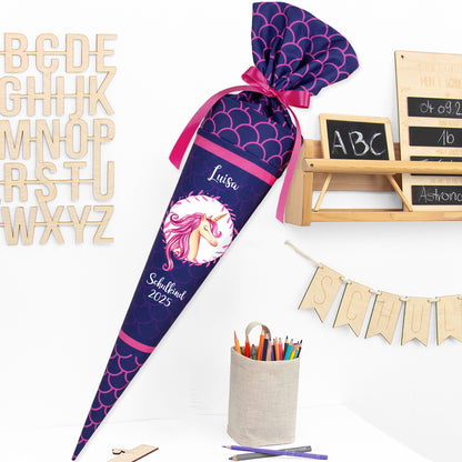 Deine Schultüte aus Stoff Kuschel Velvet Wunschmotiv individualisierbar mit Wunschname personalisierbar - Mädchen Modell 1 - 70 cm