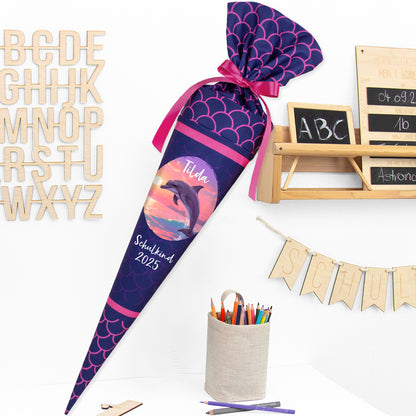 Deine Schultüte aus Stoff Kuschel Velvet Wunschmotiv individualisierbar mit Wunschname personalisierbar - Mädchen Modell 1 - 70 cm