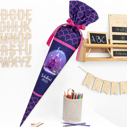 Deine Schultüte aus Stoff Kuschel Velvet Wunschmotiv individualisierbar mit Wunschname personalisierbar - Mädchen Modell 1 - 70 cm