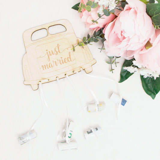 Geschenkkarte - Holz - Geldgeschenk Hochzeit -  Auto - Just married