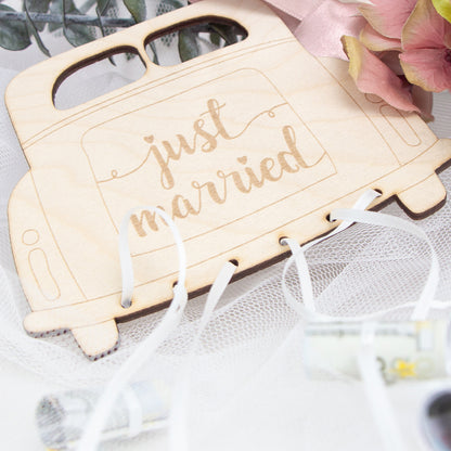 Geschenkkarte - Holz - Geldgeschenk Hochzeit -  Auto - Just married
