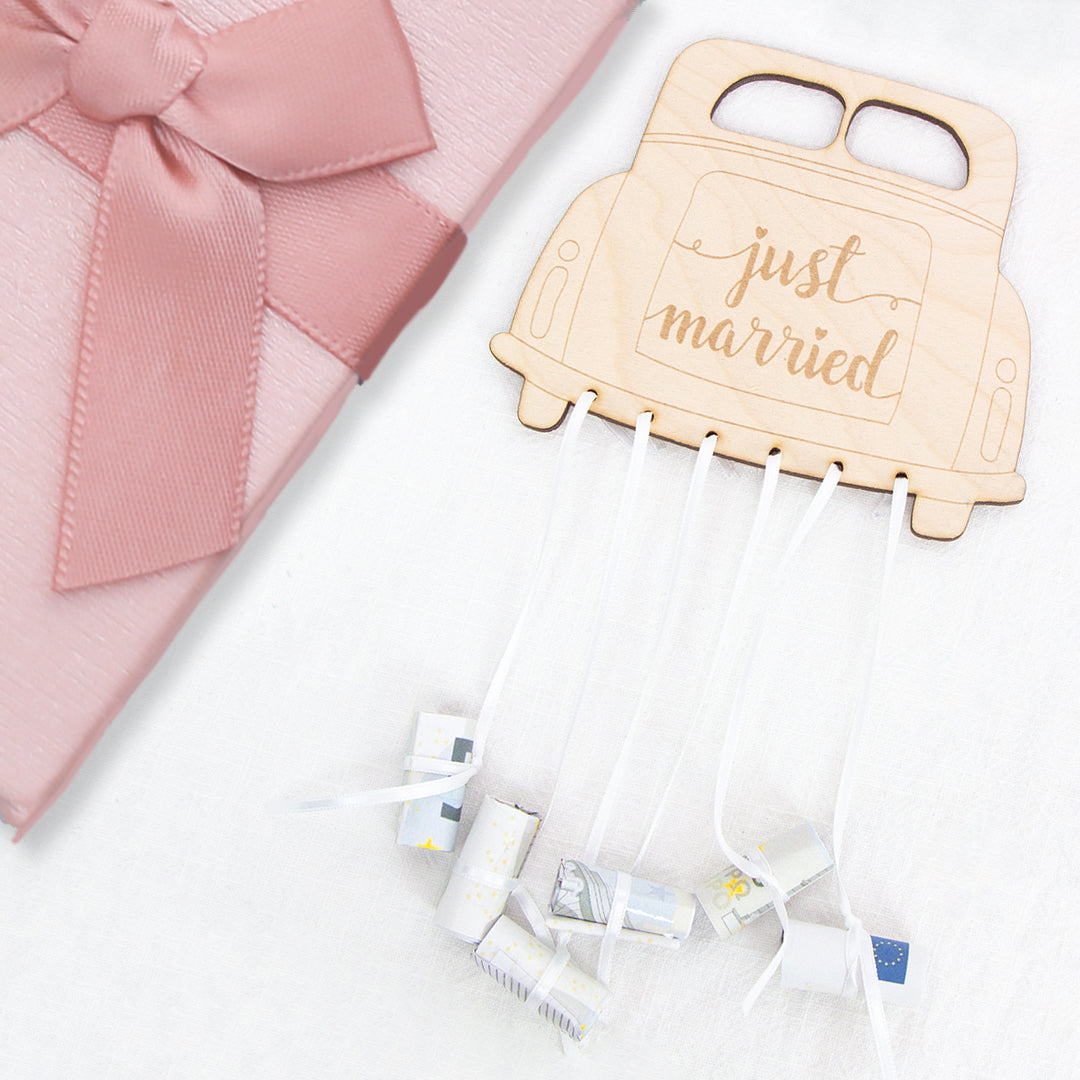 Geschenkkarte - Holz - Geldgeschenk Hochzeit -  Auto - Just married