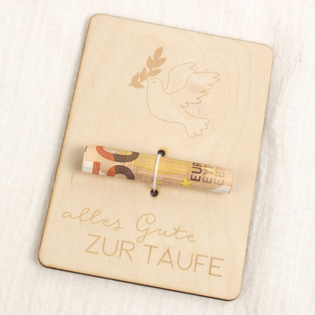 Geschenkkarte - Holz - Geldgeschenk Taufe - Taube