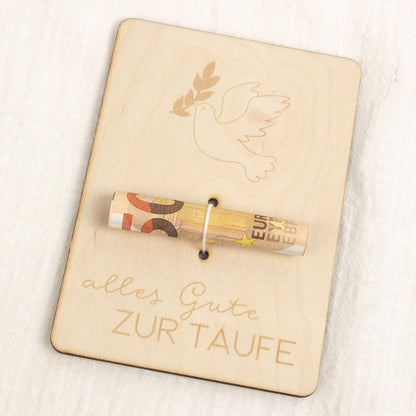 Geschenkkarte - Holz - Geldgeschenk Taufe - Taube