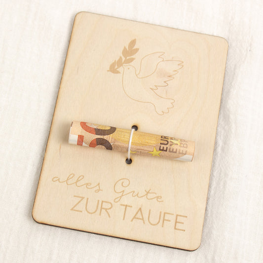 Geschenkkarte - Holz - Geldgeschenk Taufe - Taube