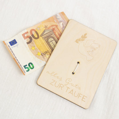 Geschenkkarte - Holz - Geldgeschenk Taufe - Taube
