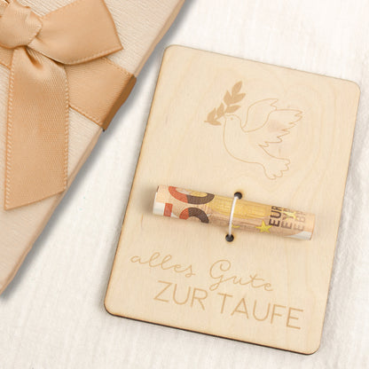 Geschenkkarte - Holz - Geldgeschenk Taufe - Taube