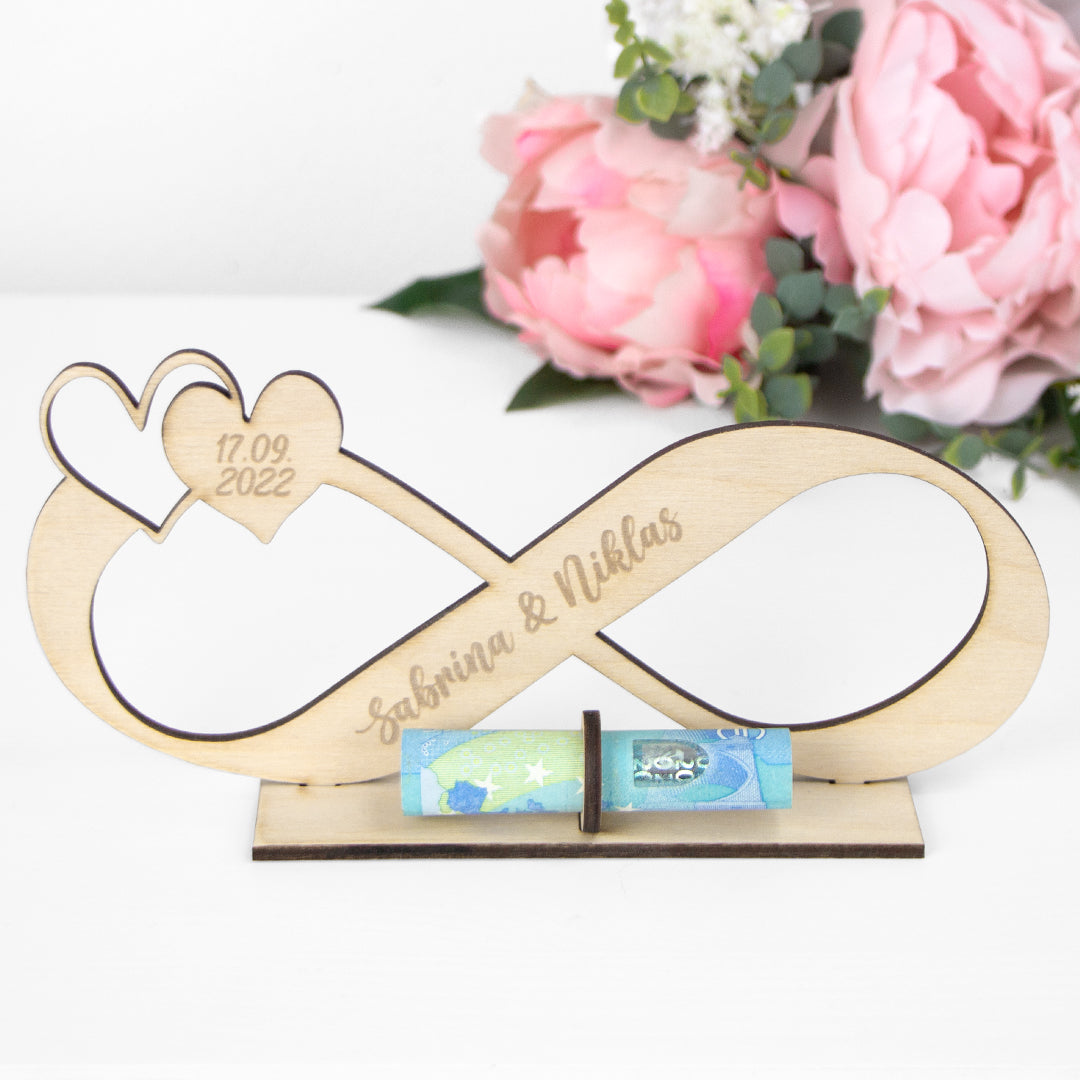 Geschenkkarte - Holz - Geldgeschenk Hochzeit -  Unendlichkeitszeichen- Wunschname