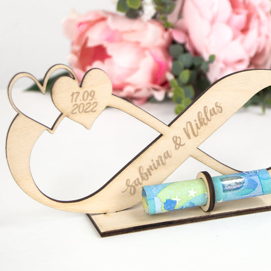 Geschenkkarte - Holz - Geldgeschenk Hochzeit -  Unendlichkeitszeichen- Wunschname