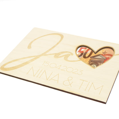 Geschenkkarte - Holz - Geldgeschenk Hochzeit -  Ja - Wunschname