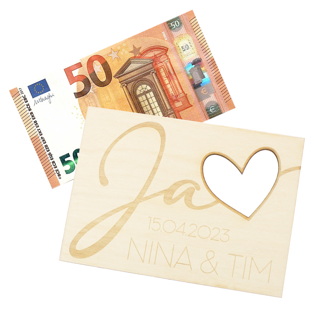 Geschenkkarte - Holz - Geldgeschenk Hochzeit -  Ja - Wunschname