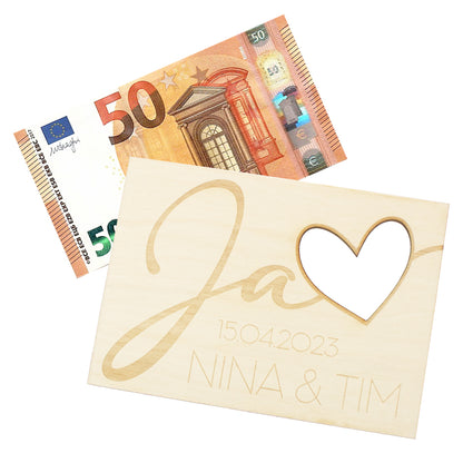 Geschenkkarte - Holz - Geldgeschenk Hochzeit -  Ja - Wunschname