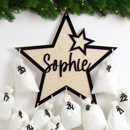 Adventskalender | Holz | Stern | Acryl schwarz | personalisierbar