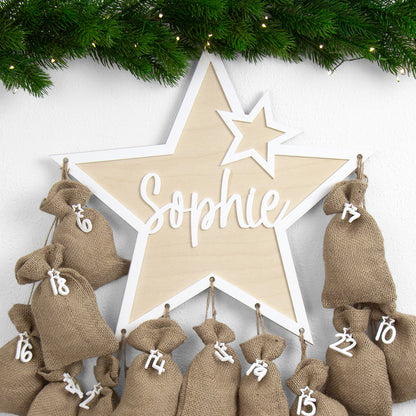 Adventskalender | Holz | Stern | Acryl weiß | personalisierbar