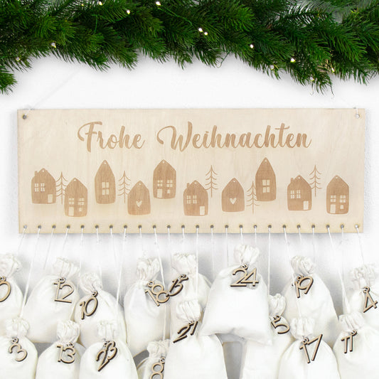 Adventskalender | Holz | Leiste | Häuser | personalisierbar