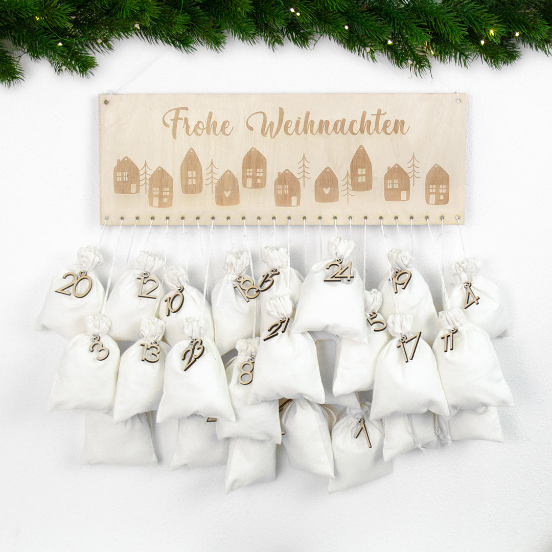 Adventskalender | Holz | Leiste | Häuser | personalisierbar