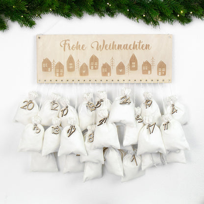 Adventskalender | Holz | Leiste | Häuser | personalisierbar