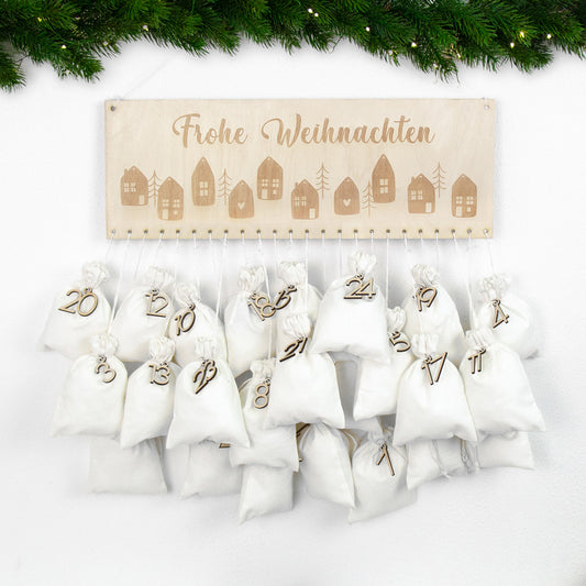 Adventskalender | Holz | Leiste | Häuser | personalisierbar