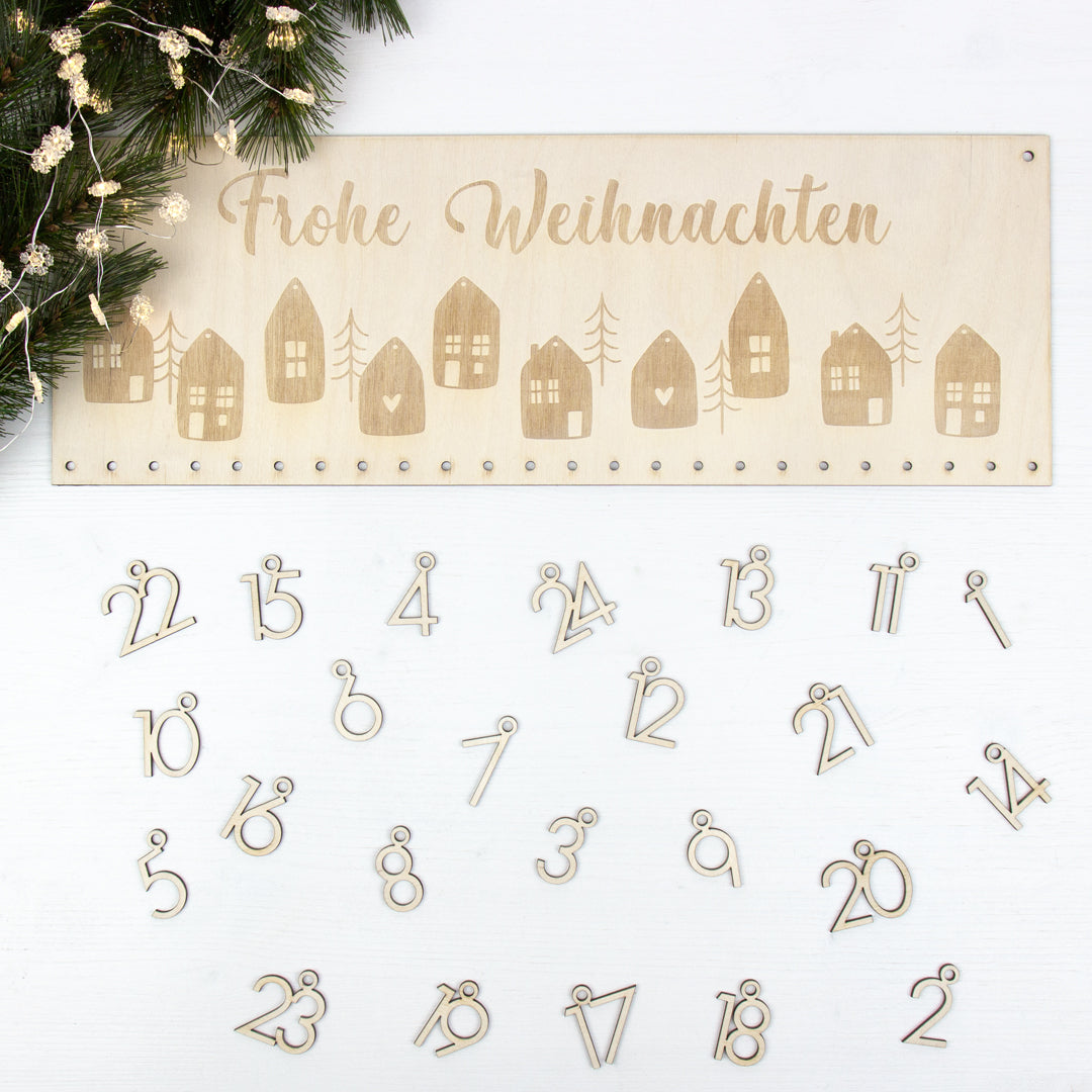 Adventskalender | Holz | Leiste | Häuser | personalisierbar