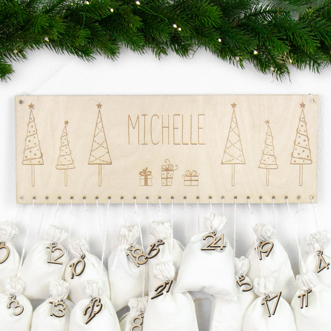 Adventskalender | Holz | Leiste | Tannenbäume | personalisierbar