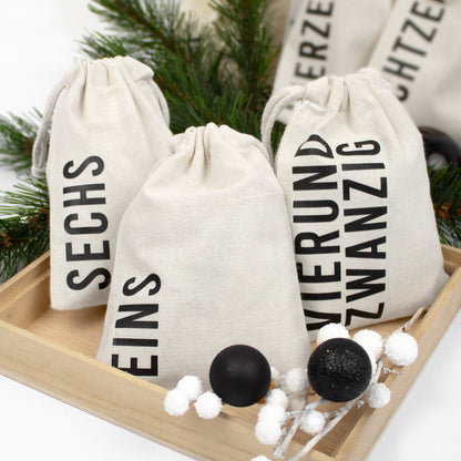 Adventskalender zum Befüllen Säckchen aus Stoff 1-24 Weihnachtskalender zum Aufhängen schlicht