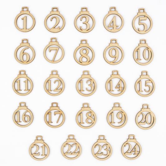 Adventskalender Zahlen Anhänger 1-24 zum Basteln Adventskalendersäckchen Nummern Kugeln Holz