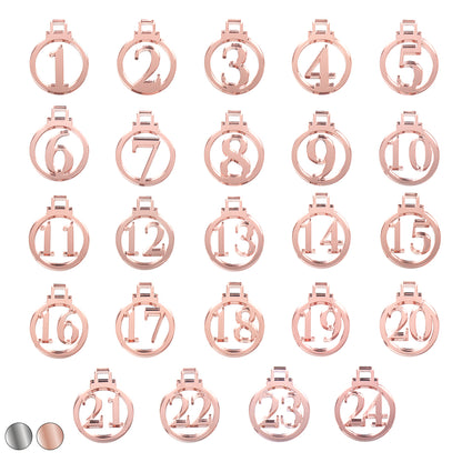 Adventskalender Zahlen Anhänger 1-24 zum Basteln Adventskalendersäckchen Nummern Kugeln Silber/Roségold