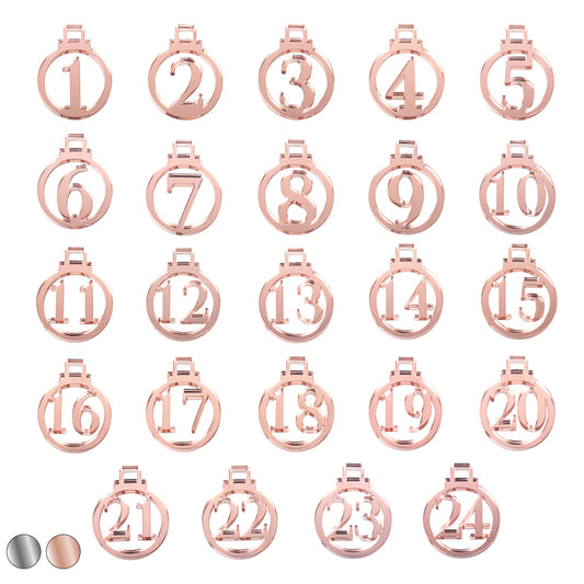 Adventskalender Zahlen Anhänger 1-24 zum Basteln Adventskalendersäckchen Nummern Kugeln Silber/Roségold