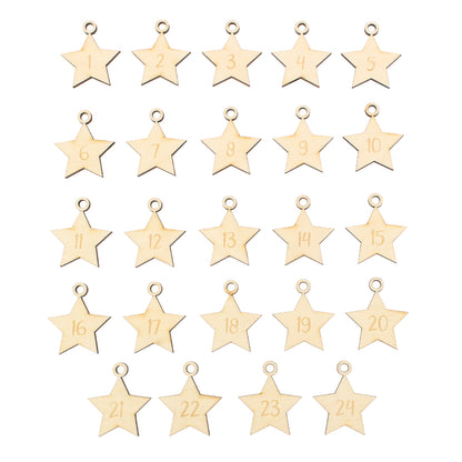 Adventskalender Zahlen Anhänger 1-24 zum Basteln Adventskalendersäckchen Nummern Sterne Holz