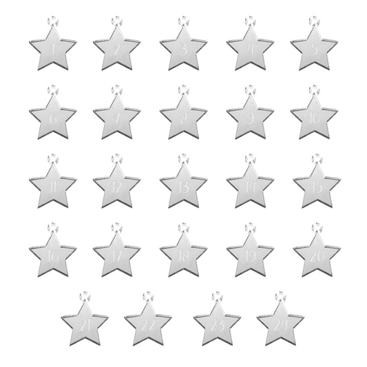 Adventskalender Zahlen Anhänger 1-24 zum Basteln Adventskalendersäckchen Nummern Sterne Silber/Roségold