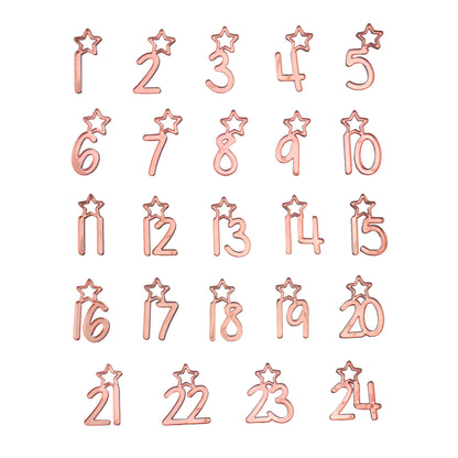 Adventskalender Zahlen Anhänger 1-24 zum Basteln Adventskalendersäckchen Nummern Sternchen Silber/Roségold