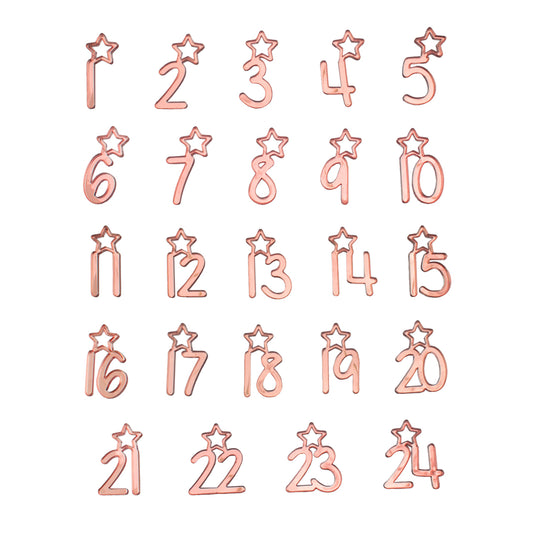 Adventskalender Zahlen Anhänger 1-24 zum Basteln Adventskalendersäckchen Nummern Sternchen Silber/Roségold