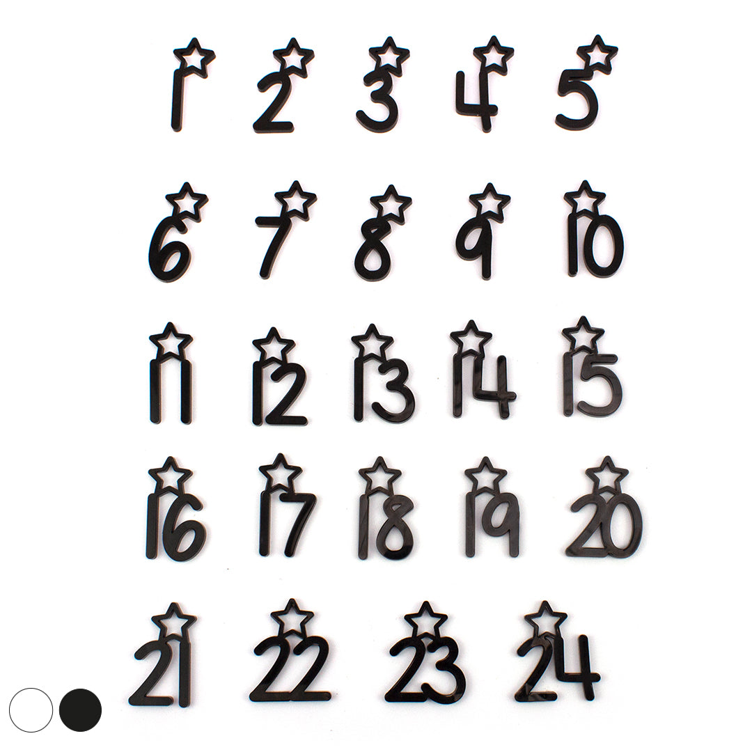 Adventskalender Zahlen Anhänger 1-24 zum Basteln Adventskalendersäckchen Nummern Sternchen schwarz/weiß