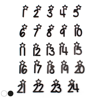 Adventskalender Zahlen Anhänger 1-24 zum Basteln Adventskalendersäckchen Nummern Sternchen schwarz/weiß