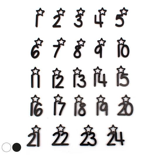 Adventskalender Zahlen Anhänger 1-24 zum Basteln Adventskalendersäckchen Nummern Sternchen schwarz/weiß