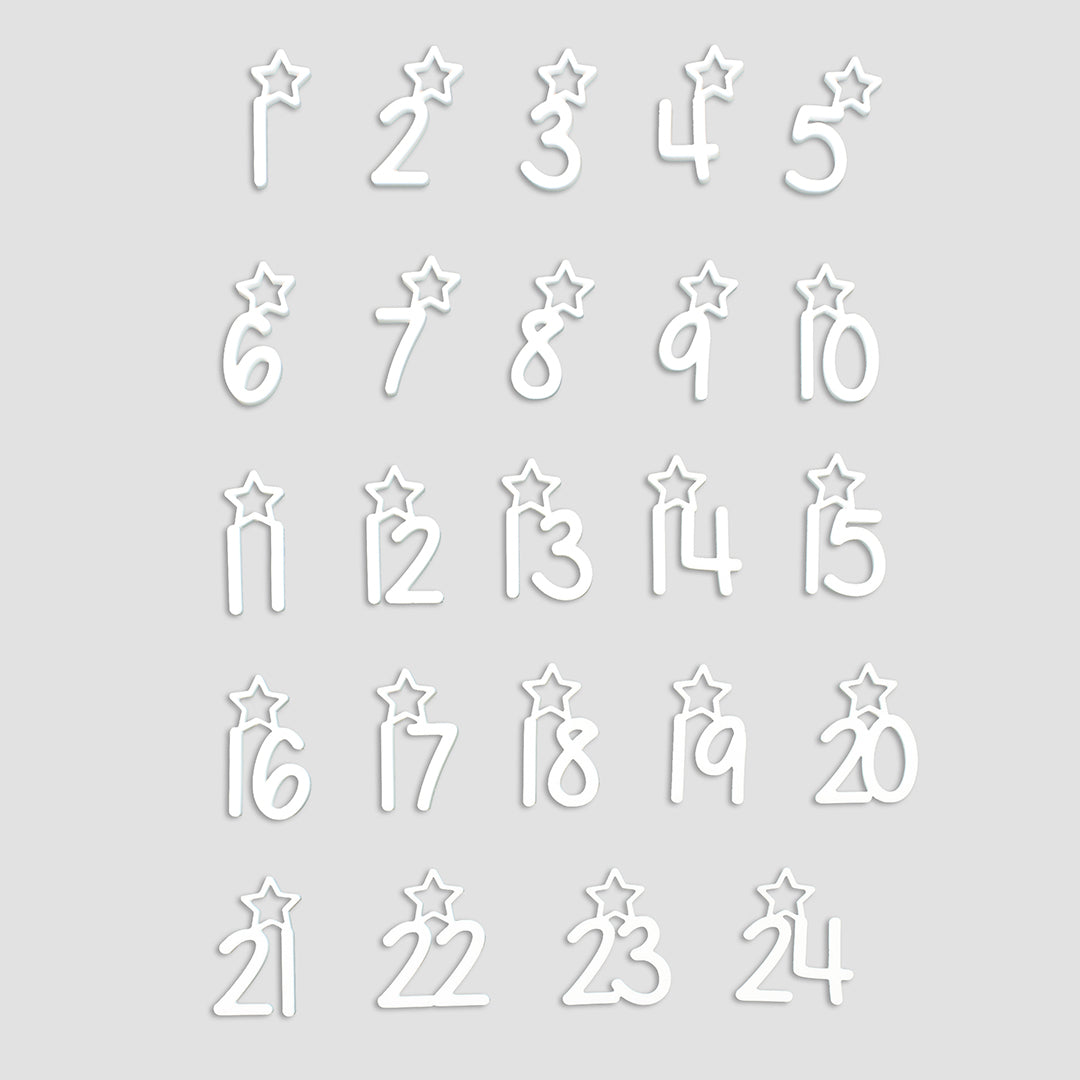 Adventskalender Zahlen Anhänger 1-24 zum Basteln Adventskalendersäckchen Nummern Sternchen schwarz/weiß