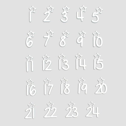 Adventskalender Zahlen Anhänger 1-24 zum Basteln Adventskalendersäckchen Nummern Sternchen schwarz/weiß