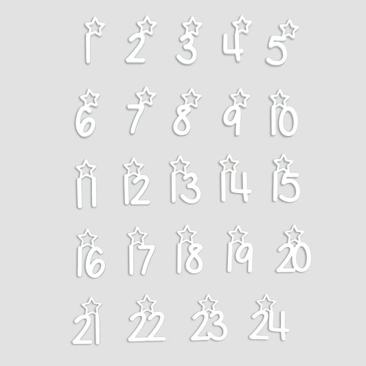 Adventskalender Zahlen Anhänger 1-24 zum Basteln Adventskalendersäckchen Nummern Sternchen schwarz/weiß