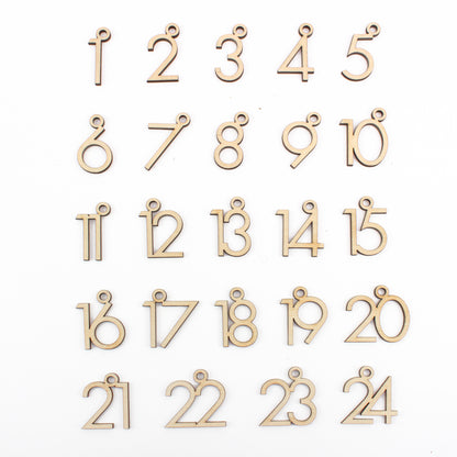 Adventskalender Zahlen Anhänger 1-24 zum Basteln Adventskalendersäckchen Nummern Modern Holz