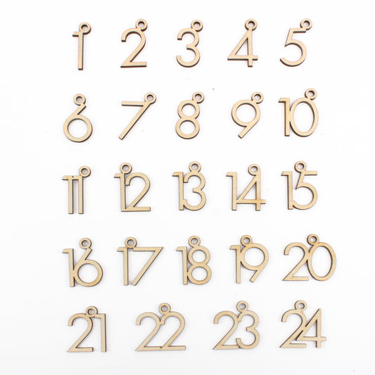 Adventskalender Zahlen Anhänger 1-24 zum Basteln Adventskalendersäckchen Nummern Modern Holz