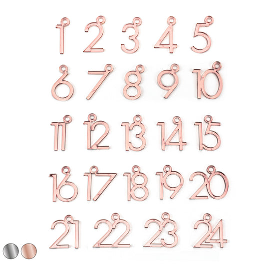 Adventskalender Zahlen Anhänger 1-24 zum Basteln Adventskalendersäckchen Nummern Modern Silber/Roségold