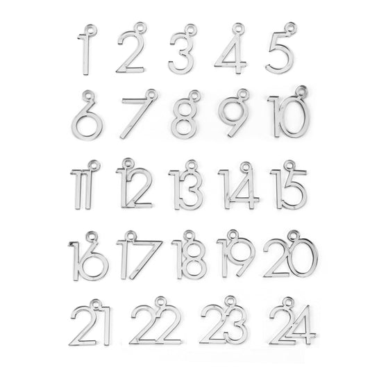 Adventskalender Zahlen Anhänger 1-24 zum Basteln Adventskalendersäckchen Nummern Modern Silber/Roségold