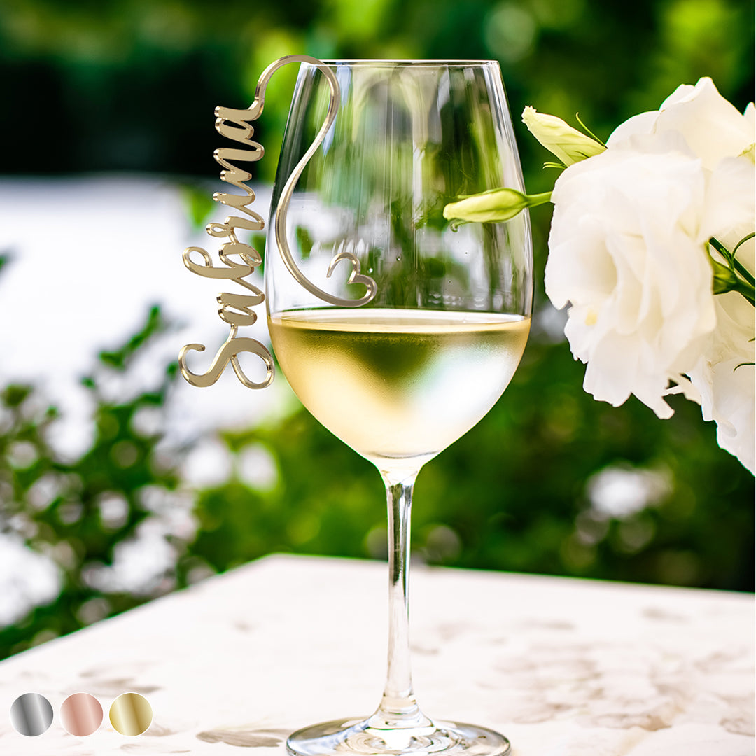 Platzkarte für Gläser - Hochzeit - Spiegel Acryl - Namensschild zum Einhängen - Wunschname